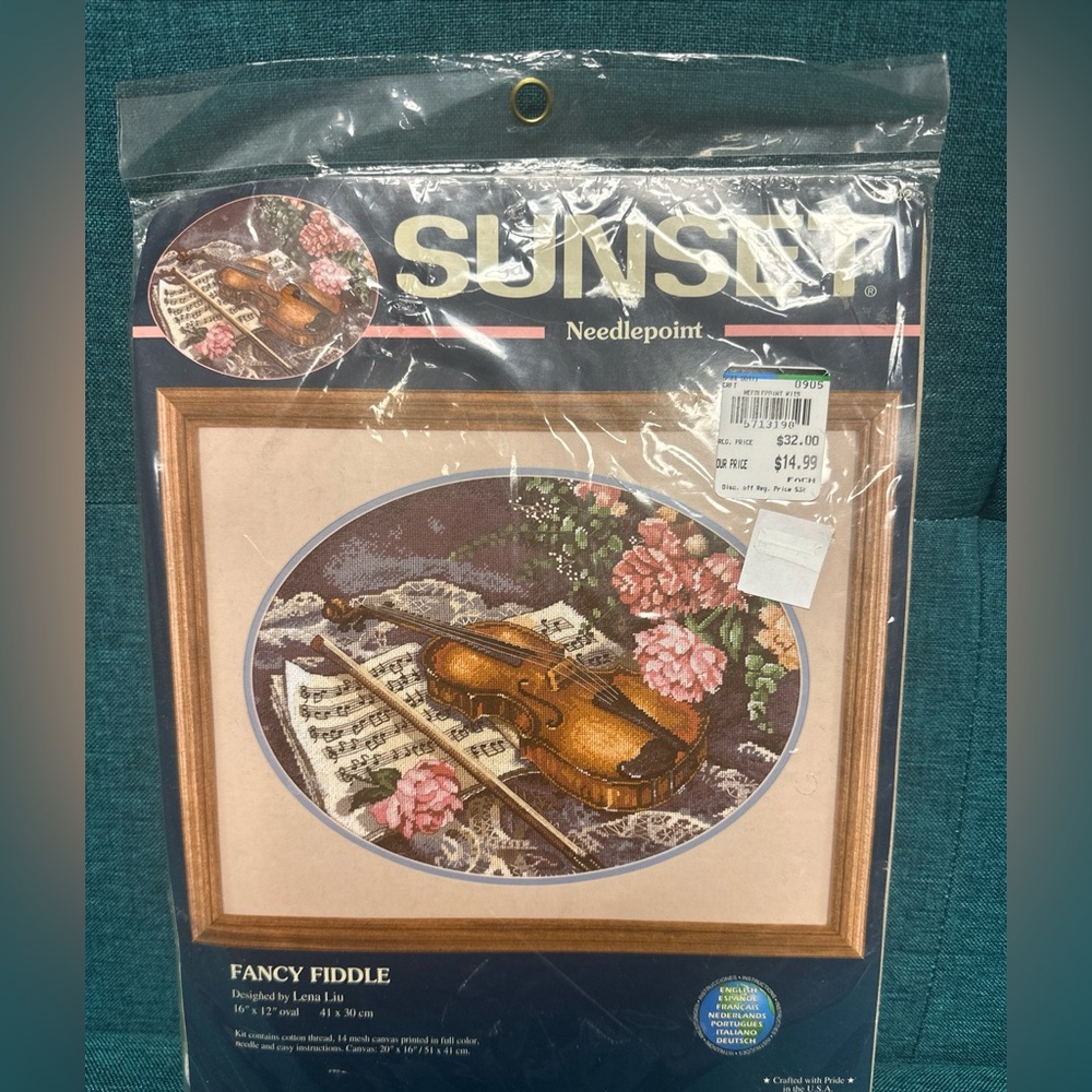 Vintage Sunset Needlepoint Fancy Fiddle Kit  # 12142  16" x 12" 1999 NEW SEALED